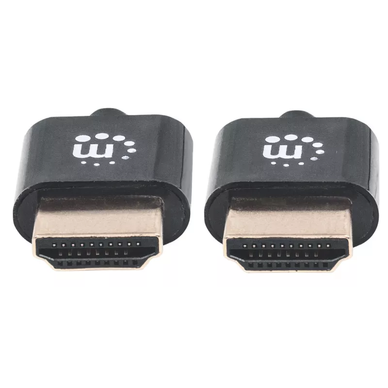 Manhattan HDMI kabelis su Ethernet (ypač plonas), 4K@60Hz (Premium High Speed), 3m, Kištukas-Kištukas, Juodas, Ultra HD 4k x 2k, Visiškai ekranuotas, Auksuoti kontaktai, Viso gyvenimo garantija
