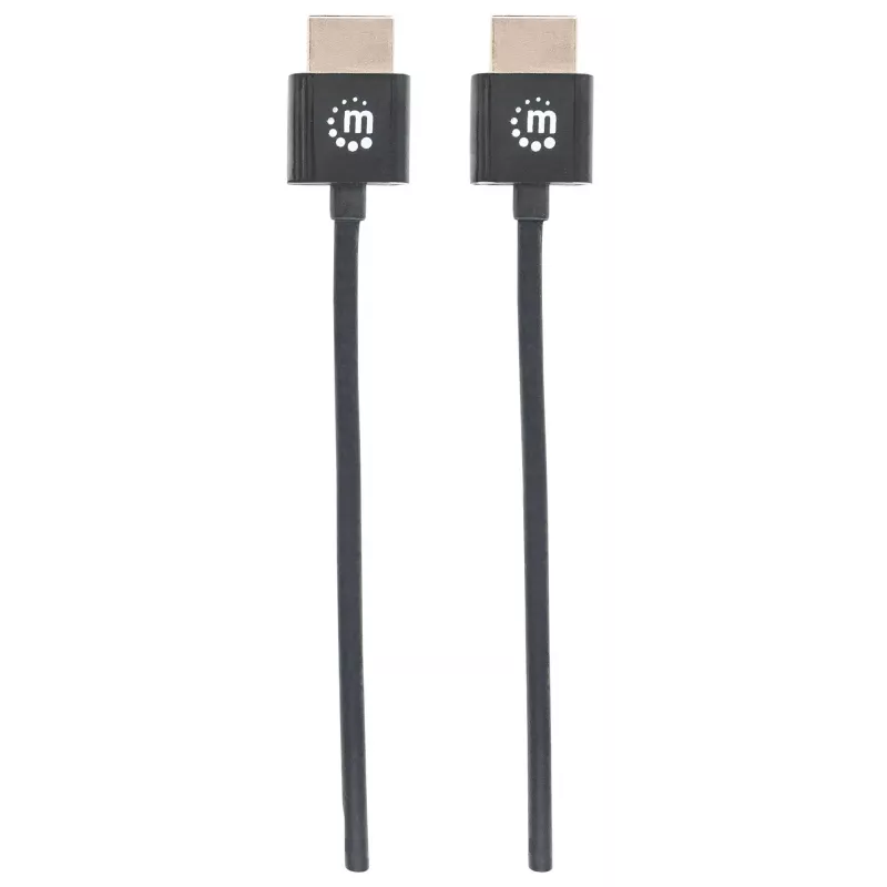 Manhattan HDMI kabelis su Ethernet (ypač plonas), 4K@60Hz (Premium High Speed), 3m, Kištukas-Kištukas, Juodas, Ultra HD 4k x 2k, Visiškai ekranuotas, Auksuoti kontaktai, Viso gyvenimo garantija
