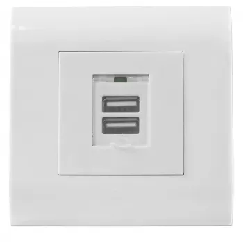 Intellinet 2 prievadų USB-A sieninis lizdas su apdailos rėmeliu, du įkrovimo prievadai su apsauginiu dangteliu, 5 V / 2,1 A išėjimas, 80 x 80 europietiškas rėmelis