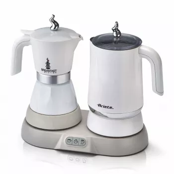 Ariete 1344 Pusryčių stotelė, 3 prietaisai viename: Moka puodas, virdulys, karšto ir šalto pieno putotuvas, 500 W, 2/4 puodeliai, palaiko kavą šiltą, 5 funkcijos, balta