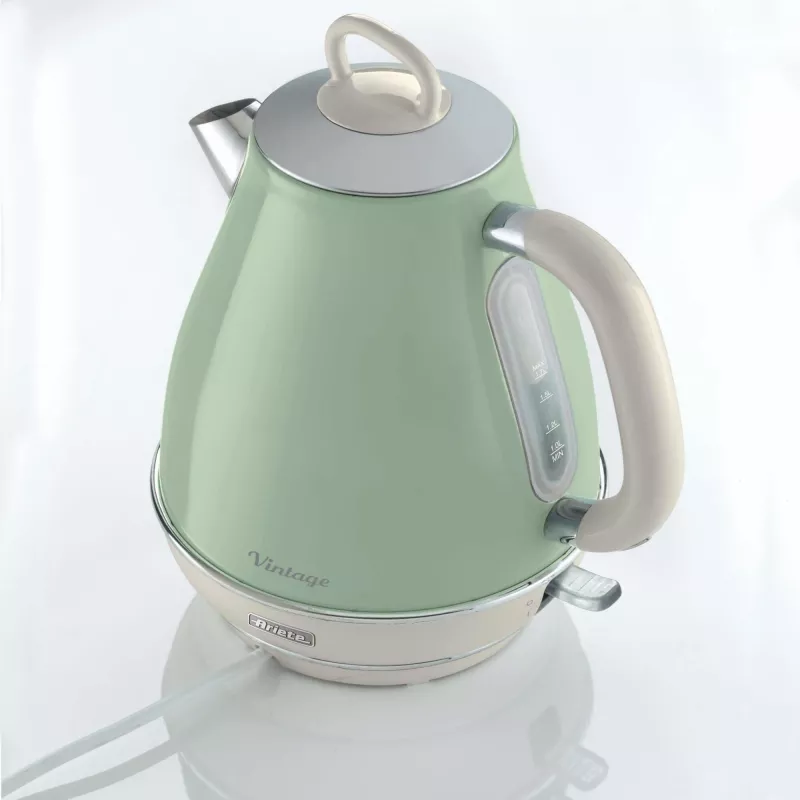 Ariete 2869 Vintage elektrinis virdulys, nerūdijantis plienas, 1,7 l, automatinis išsijungimas, 2000 W, vandeniui, arbatai ir žolelių gėrimams, pastelinė žalia
