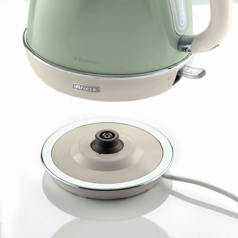 Ariete 2869 Vintage elektrinis virdulys, nerūdijantis plienas, 1,7 l, automatinis išsijungimas, 2000 W, vandeniui, arbatai ir žolelių gėrimams, pastelinė žalia