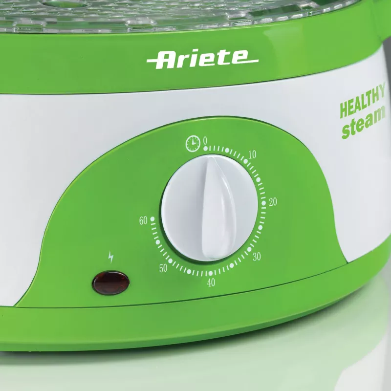 Ariete 911 Healthy Steam elektrinis garintuvas - 3 krepšeliai - indas ryžiams - laikmatis 60 min - 800 W - 9 l - baltas ir žalias