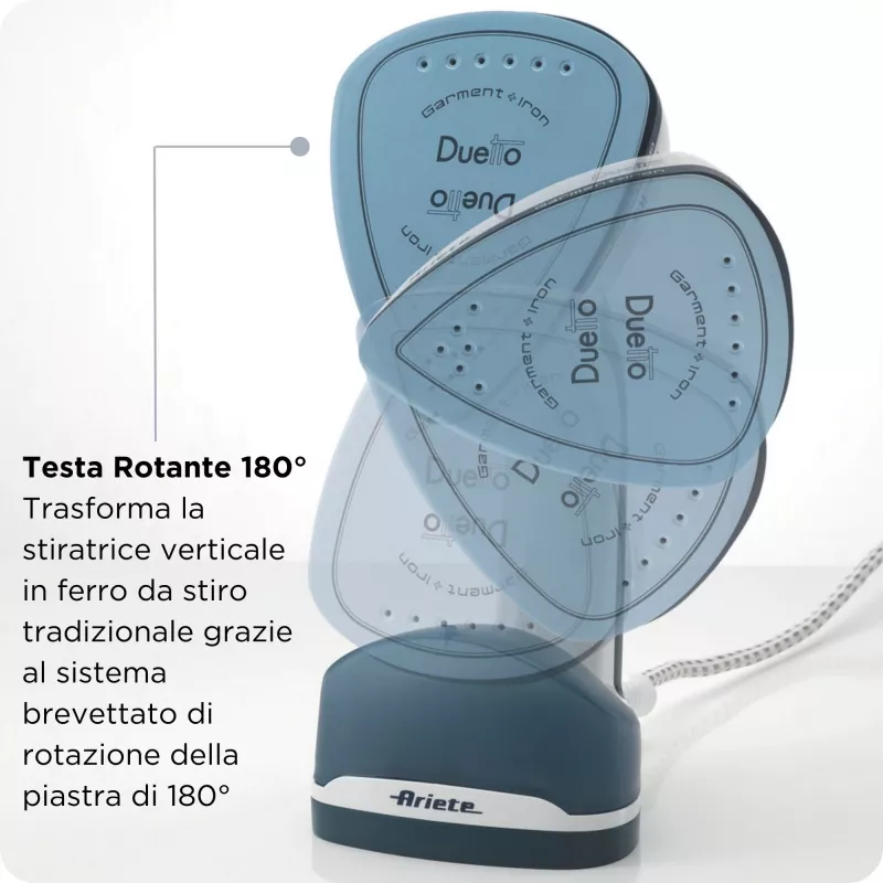 Ariete 6246 Duetto Garment Iron - vertikalus lygintuvas ir lygintuvas su nelimpančia keramine plokšte - 1000 W - balta ir mėlyna