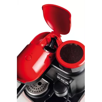 Ariete 1318 Moderna Espresso aparatas su integruotu kavamale, kavos pupelėms ir maltai kavai, pieno putotoju, 1 ir 2 puodelių filtru, 1080 W, 800 cc, raudonas