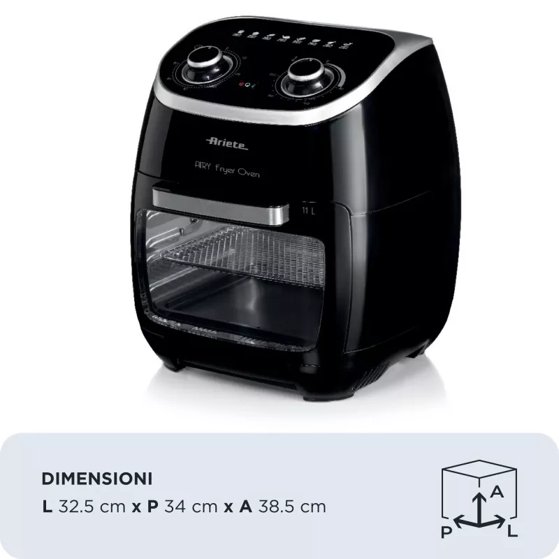 Ariete 4619 Airy Fryer Oven - oro gruzdintuvė ir elektrinė orkaitė su rotisieriumi - besisukantis krepšys - džiovintuvas - 2000 W - 11 l - plienas