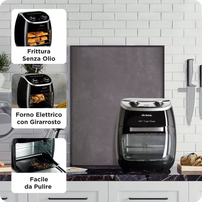 Ariete 4619 Airy Fryer Oven - oro gruzdintuvė ir elektrinė orkaitė su rotisieriumi - besisukantis krepšys - džiovintuvas - 2000 W - 11 l - plienas