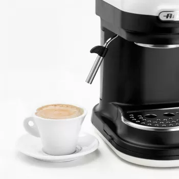 Ariete 1318 Moderna Espresso aparatas su integruotu kavamale, kavos pupelėms ir maltai kavai, pieno putotoju, 1 ir 2 puodelių filtru, 1080 W, 800 cc, baltas