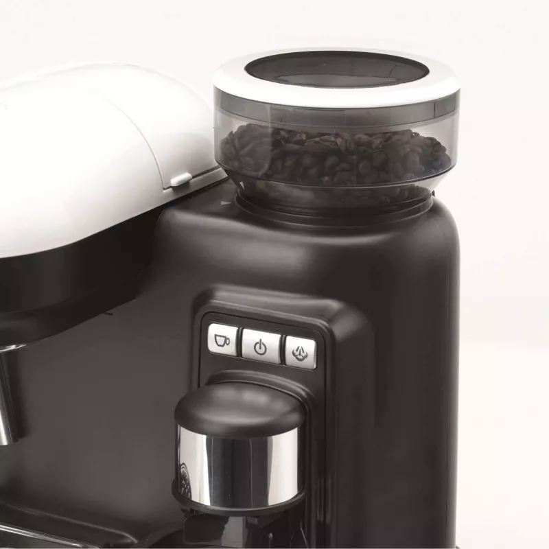 Ariete 1318 Moderna Espresso aparatas su integruotu kavamale, kavos pupelėms ir maltai kavai, pieno putotoju, 1 ir 2 puodelių filtru, 1080 W, 800 cc, baltas