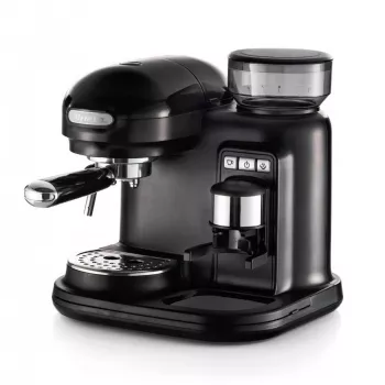 Ariete 1318 Moderna Espresso aparatas su integruotu kavos malūnėliu, kavos pupelėms ir maltai kavai, pieno putotoju, 1 ir 2 puodelių filtru, 1080 W, 800 cc, juodas