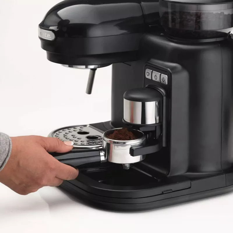 Ariete 1318 Moderna Espresso aparatas su integruotu kavos malūnėliu, kavos pupelėms ir maltai kavai, pieno putotoju, 1 ir 2 puodelių filtru, 1080 W, 800 cc, juodas