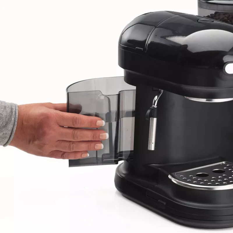 Ariete 1318 Moderna Espresso aparatas su integruotu kavos malūnėliu, kavos pupelėms ir maltai kavai, pieno putotoju, 1 ir 2 puodelių filtru, 1080 W, 800 cc, juodas