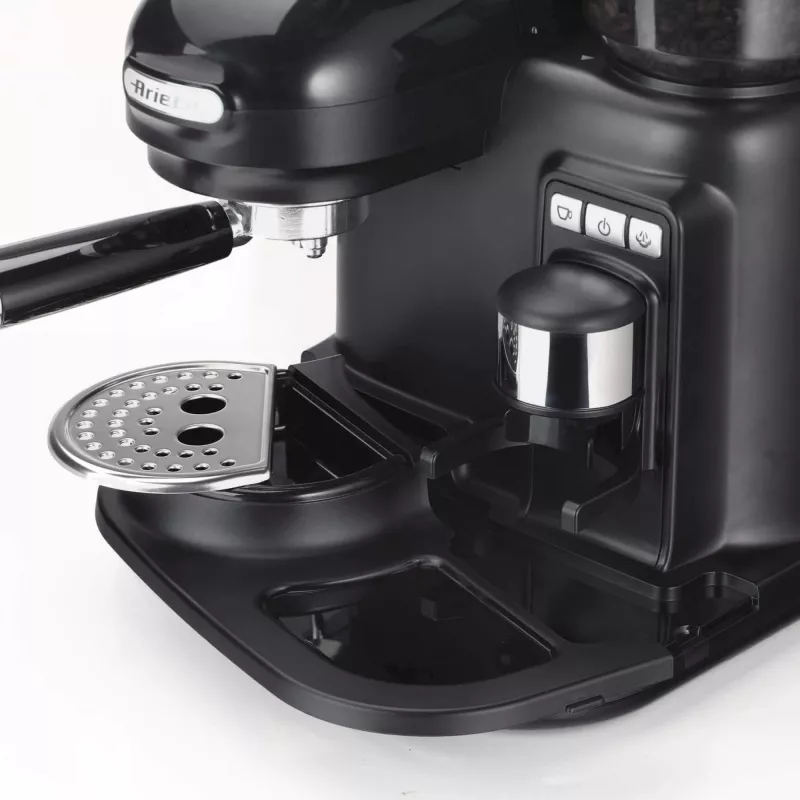 Ariete 1318 Moderna Espresso aparatas su integruotu kavos malūnėliu, kavos pupelėms ir maltai kavai, pieno putotoju, 1 ir 2 puodelių filtru, 1080 W, 800 cc, juodas