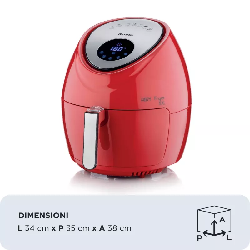 Ariete 4618 Airy Fryer XXL - oro gruzdintuvė - kepa 2,5 kg bulvyčių - 7 litrai - kepimas be aliejaus ir riebalų - 1800 W - raudona