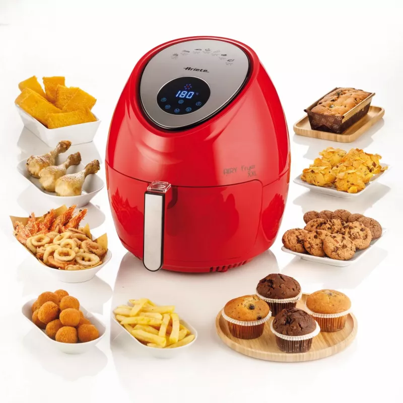 Ariete 4618 Airy Fryer XXL - oro gruzdintuvė - kepa 2,5 kg bulvyčių - 7 litrai - kepimas be aliejaus ir riebalų - 1800 W - raudona