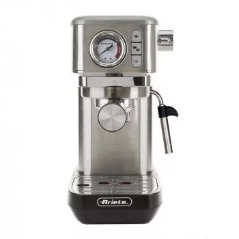 Ariete 1381 kavos aparatas su manometru, tinka maltai kavai ir ESE kapsulėms, 1300 W, 1,1 L talpa, 15 barų slėgis, ½ puodelio filtras, Cappuccino įrenginys, sidabrinis
