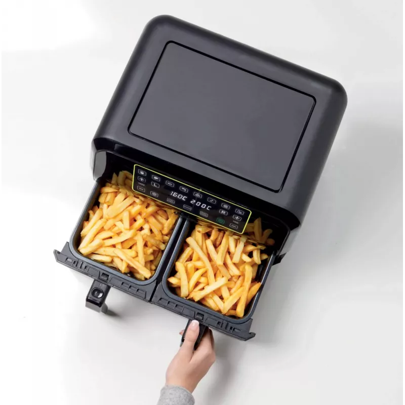Ariete 4623 Airy Fryer Dual, oro gruzdintuvė su dvigubu krepšeliu, 1700 W, 8 L talpa, 3 gaminimo funkcijos, skaitmeninis LED jutiklinis skydelis, 8 išankstinės programos, laikmatis, 2 krepšeliai, juoda