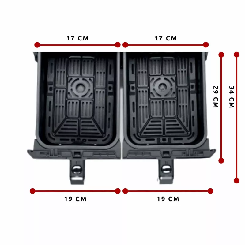 Ariete 4623 Airy Fryer Dual, oro gruzdintuvė su dvigubu krepšeliu, 1700 W, 8 L talpa, 3 gaminimo funkcijos, skaitmeninis LED jutiklinis skydelis, 8 išankstinės programos, laikmatis, 2 krepšeliai, juoda