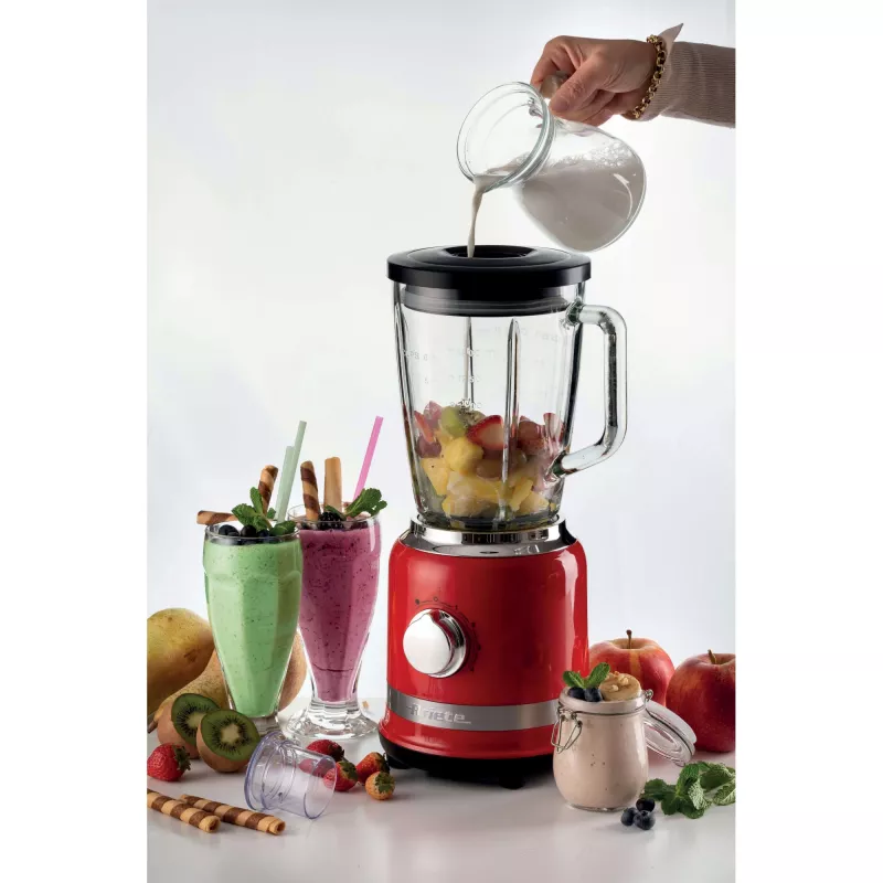 Ariete Moderna Red stalo blenderis su stikline taure, 1.5 L, impulsinė funkcija, ledo smulkinimas, 1000 W, raudonas