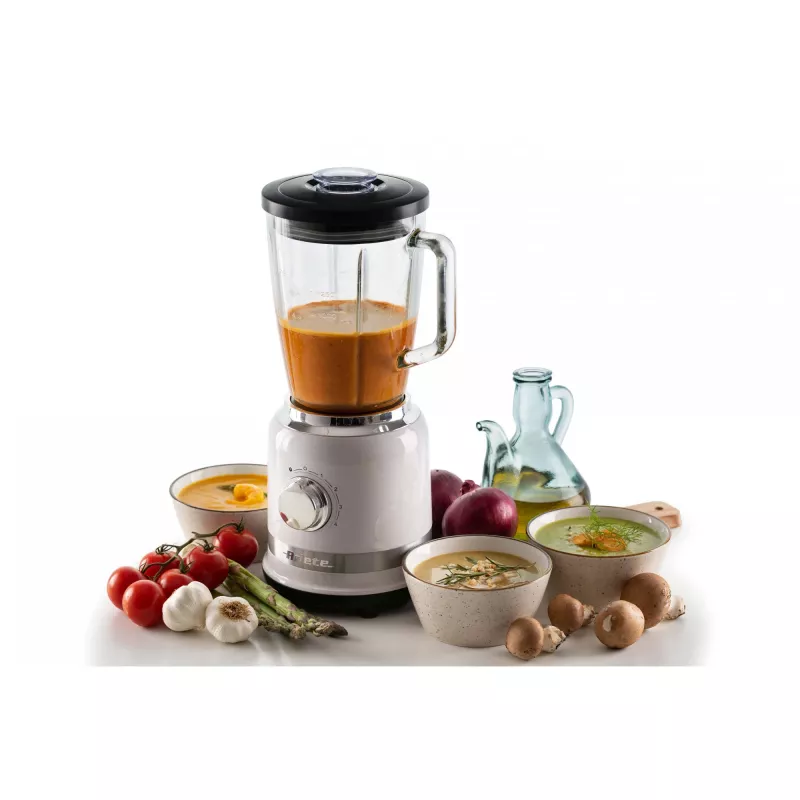 Ariete Modern White Blender su stikliniu indu, stalinis blenderis, 1,5 L, Pulse funkcija, ledo smulkinimas, 1000 W, baltas