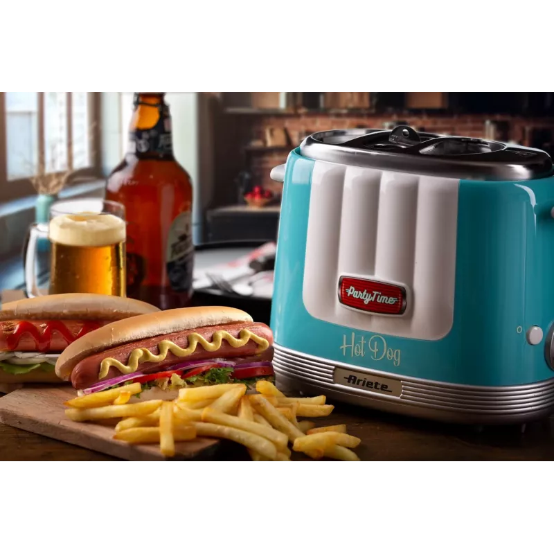 Ariete 206 Hot Dog Maker Party Time, 650 W, mėlyna, dešrainių keptuvė, šviesiai mėlyna, 2 vnt., 650 W, 160 mm, 270 mm