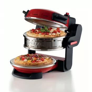Ariete 927 Pizzeria dviguba picos krosnelė, 2 picos per 4 minutes, 2300 W, 2 ugniai atsparūs akmenys, 2 termostatai, skersmuo 32 cm, 5 kepimo lygiai, 2 nerūdijančio plieno mentelės, raudona