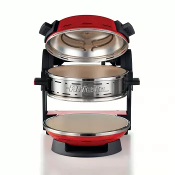 Ariete 927 Pizzeria dviguba picos krosnelė, 2 picos per 4 minutes, 2300 W, 2 ugniai atsparūs akmenys, 2 termostatai, skersmuo 32 cm, 5 kepimo lygiai, 2 nerūdijančio plieno mentelės, raudona