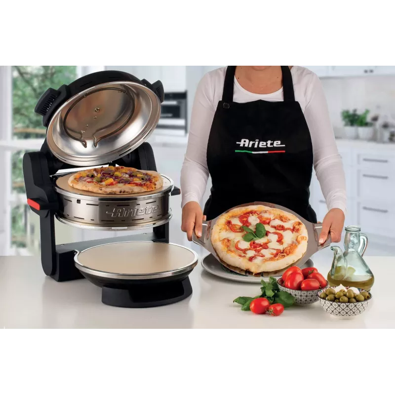 Ariete 927 Pizzeria dviguba picos krosnelė, 2 picos per 4 minutes, 2300 W, 2 ugniai atsparūs akmenys, 2 termostatai, skersmuo 32 cm, 5 kepimo lygiai, 2 nerūdijančio plieno mentės, raudona