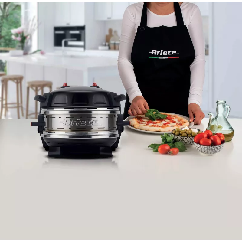 Ariete 927 Pizzeria dviguba picos krosnelė, 2 picos per 4 minutes, 2300 W, 2 ugniai atsparūs akmenys, 2 termostatai, skersmuo 32 cm, 5 kepimo lygiai, 2 nerūdijančio plieno mentės, raudona