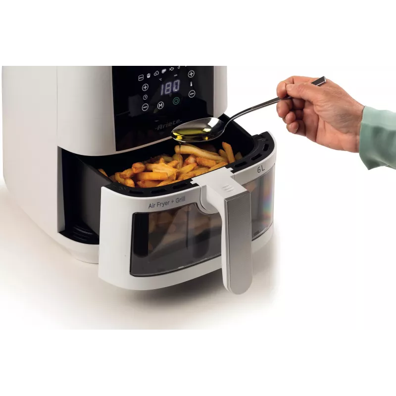 Ariete 4626 Airy Fryer 6L, oro gruzdintuvė, 1300 W, 6 L talpa, 2,5 kg kepimo talpa, 8 išankstinių programų, temperatūra iki 200°, permatomas krepšelis kepimo kontrolei, juoda
