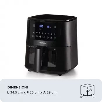Ariete 4633, Karšto oro gruzdintuvė 4L, 1400W, Talpa 4L, 9 programų, Shake ir Grill funkcijos, Temperatūra iki 200°C, Juoda