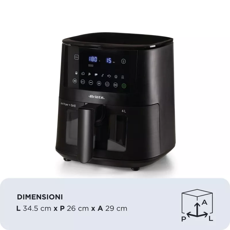 Ariete 4633, Karšto oro gruzdintuvė 4L, 1400W, Talpa 4L, 9 programų, Shake ir Grill funkcijos, Temperatūra iki 200°C, Juoda
