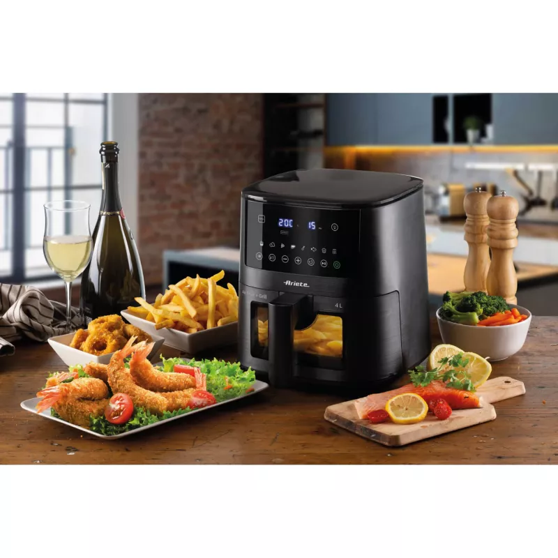Ariete 4633, Karšto oro gruzdintuvė 4L, 1400W, Talpa 4L, 9 programų, Shake ir Grill funkcijos, Temperatūra iki 200°C, Juoda