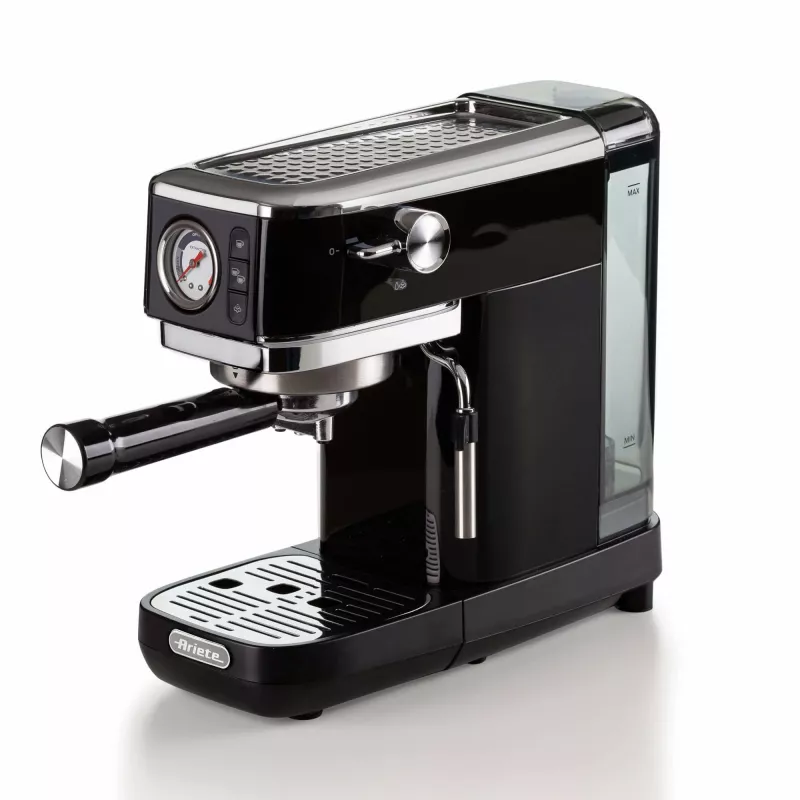 Ariete 1381 kavos aparatas su manometru, tinka maltai kavai ir ESE kapsulėms, 1300 W, 1,1 L talpa, 15 barų slėgis, ½ puodelio filtras, Cappuccino įrenginys, Juodas