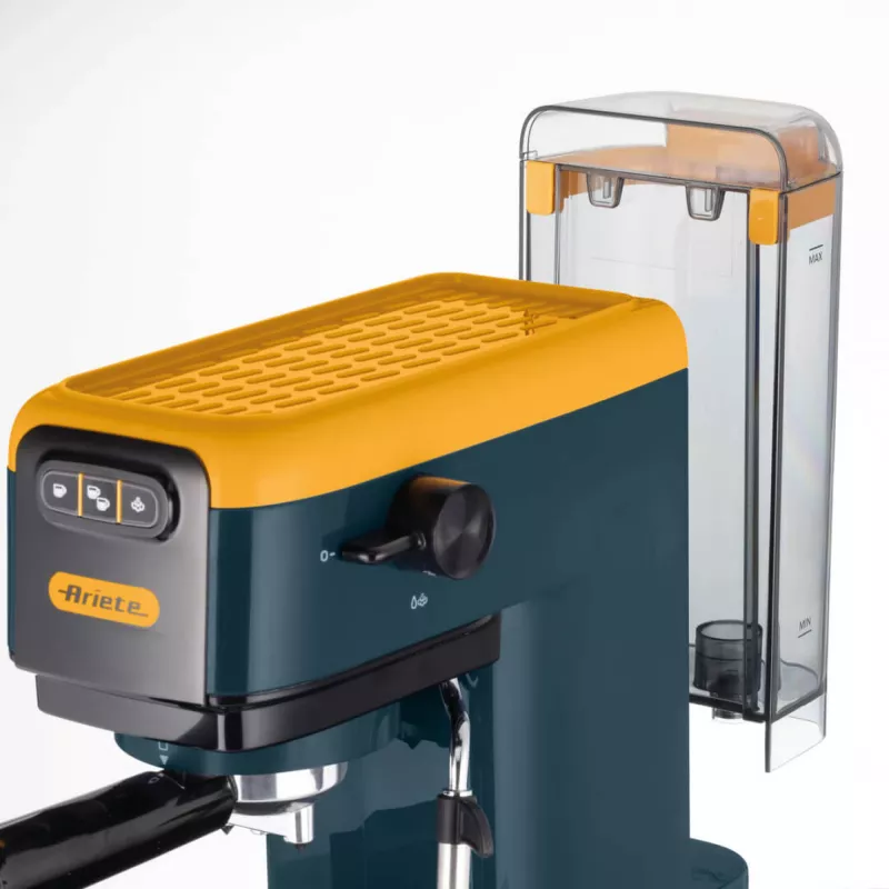 Ariete 1399 Espresso kavos aparatas, maltai kavai ir ESE kapsulėms, 1300 W, 1,1 L talpa, 15 barų slėgis, 1, 2 puodelių ir ESE kapsulių filtras, Cappuccino, Geltona