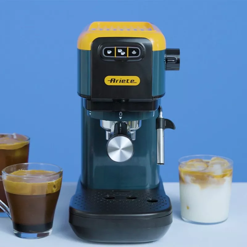 Ariete 1399 Espresso kavos aparatas, maltai kavai ir ESE kapsulėms, 1300 W, 1,1 L talpa, 15 barų slėgis, 1, 2 puodelių ir ESE kapsulių filtras, Cappuccino, Geltona