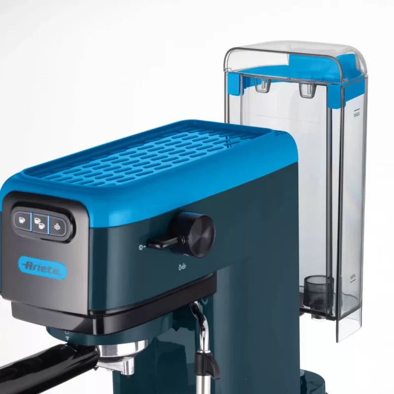Ariete 1399 Espresso kavos aparatas, maltai kavai ir ESE kapsulėms, 1300 W, 1,1 L talpa, 15 barų slėgis, 1, 2 puodelių ir ESE kapsulių filtras, Cappuccino, Mėlyna