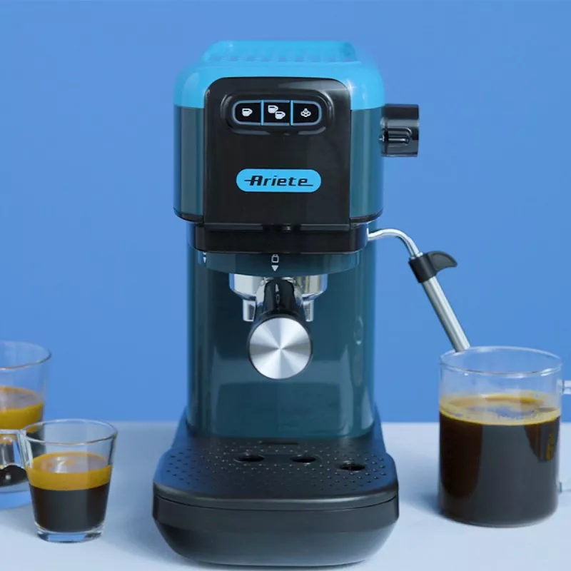 Ariete 1399 Espresso kavos aparatas, maltai kavai ir ESE kapsulėms, 1300 W, 1,1 L talpa, 15 barų slėgis, 1, 2 puodelių ir ESE kapsulių filtras, Cappuccino, Mėlyna