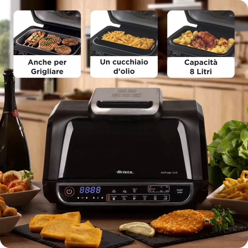 Ariete 4635 Oro gruzdintuvė su grilio funkcija, 1700W, 8L, 8 kepimo programų, laikmatis, juoda