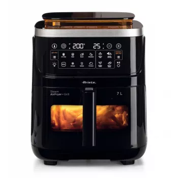 Ariete 4636 Oro gruzdintuvė su garų funkcija + Grilis, 1700W, Dehidratavimo funkcija, 10 gaminimo programų, Skaidrus krepšelis, Laikmatis, Juoda