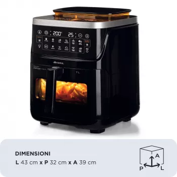 Ariete 4636 Oro gruzdintuvė su garų funkcija + Grilis, 1700W, Dehidratavimo funkcija, 10 gaminimo programų, Skaidrus krepšelis, Laikmatis, Juoda