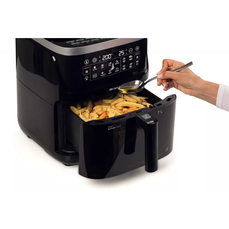 Ariete 4636 Oro gruzdintuvė su garų funkcija + Grilis, 1700W, Dehidratavimo funkcija, 10 gaminimo programų, Skaidrus krepšelis, Laikmatis, Juoda