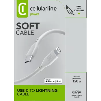 Cellularline Soft Cable 120 cm - USB-C į Lightning, silikoninis minkšto prisilietimo laidas