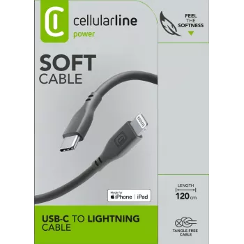 Cellularline Soft Cable 120 cm – USB-C į Lightning minkšto prisilietimo kabelis