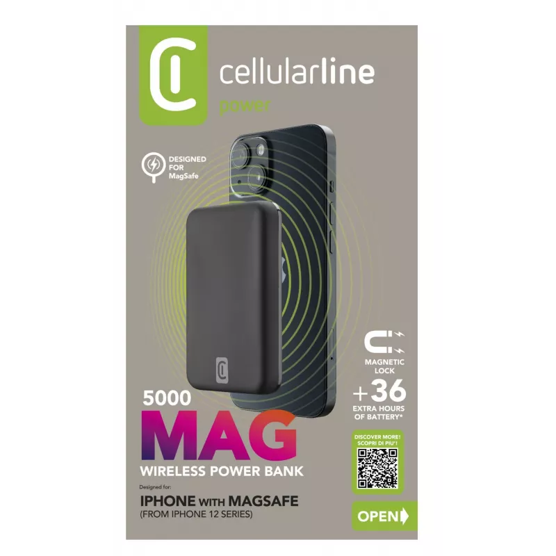 Cellularline MAG 5000 belaidis powerbank su MagSafe 5000 mAh juodas