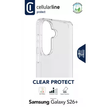 Cellularline Clear Protect - Galaxy S26+ kietas dėklas su guminiais kraštais