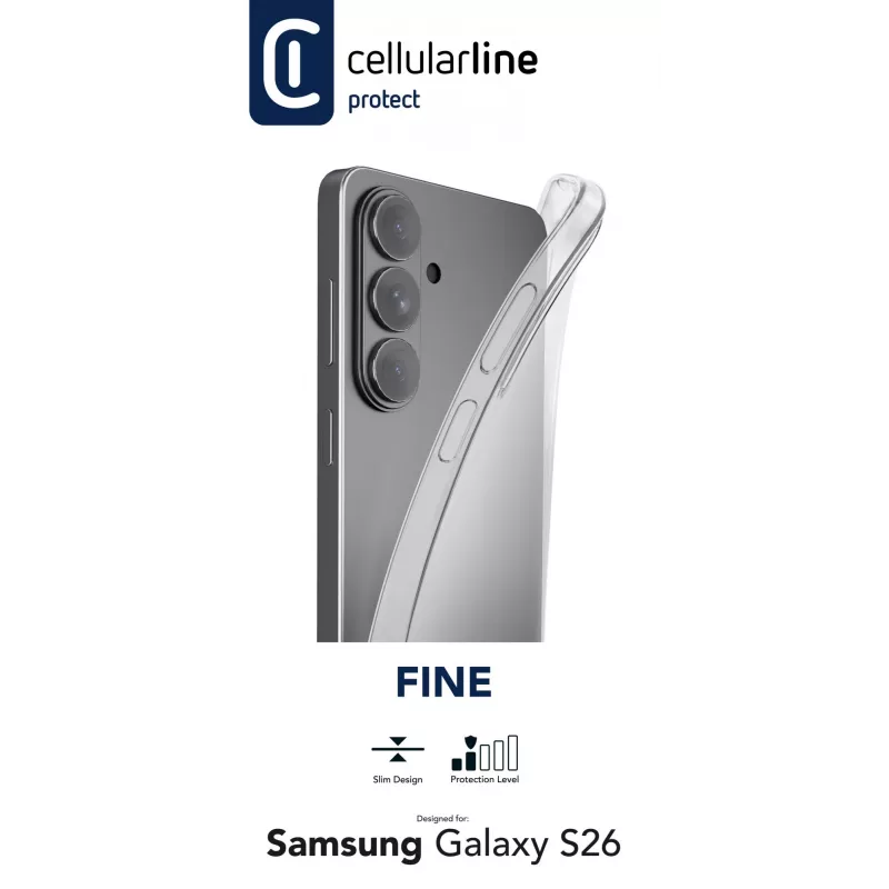 Cellularline Fine dėklas Galaxy S26 – skaidrus, itin plonas minkštas guminis dėklas