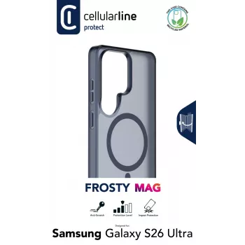 Cellularline FROSTY MAG - permatomas dėklas su matiniu paviršiumi ir spalvotais kraštais, skirtas Galaxy S26 Ultra, suderinamas su Qi2 ekosistema ir magnetiniais priedais