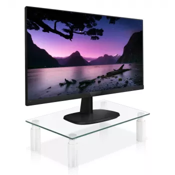 Techly stiklinis stovas monitoriui / nešiojamam kompiuteriui, laisvai pastatomas, 20 kg, 33 cm (13 inch), 81,3 cm (32 inch), aukščio reguliavimas, permatomas
