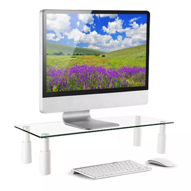 Techly stiklinis stovas monitoriui / nešiojamam kompiuteriui, laisvai pastatomas, 20 kg, 33 cm (13 inch), 81,3 cm (32 inch), aukščio reguliavimas, permatomas